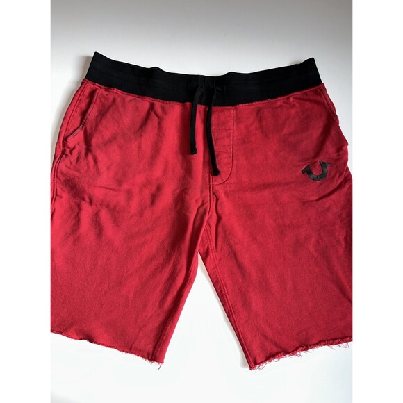 Vintage True Religion Sweat Jogger Shorts Men 3XL Red Black Casual 12.5” Inseam - Picture 1 of 9